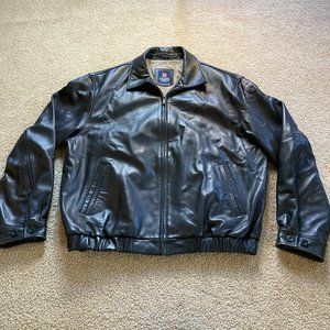 Chaps LEATHER Bomber Jacket Coat Mens Size L Large Black Motorcycle